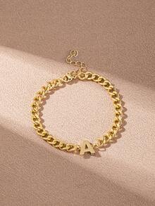 1pc Minimalist Stainless Steel Letter A-Z Bracelet, Fashionable Daily Wear Gift For Friends - Yellow Gold - View 25