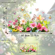 1 pieza Pegatina de ventana con racimo de flores multicolor y mariposa, decoración de vidrio de habitación, pegatina estática de PVC de estilo primaveral - Múltiples estilos - Ver 13
