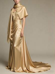 1块高光香槟金缎面面料，适用于连衣裙、旗袍、设计师DIY - 香檳金 - 查看 5