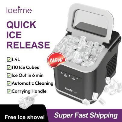 loefme 1.4L Electric Ice Maker Countertop, Self-Cleaning Ice Maker Machine, 12kg/24H, 2 Sizes 9 Ice Cube Ready In 6 Mins Ice Machine With Handle, Scoop & Basket,  Make Ice Cube For Home/Kitchen/Office/Bar/Party