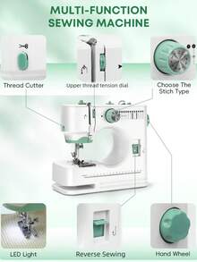 IAGREEA 12 Built-In Stitches 2-Speed Mini Electric Sewing Machine, ShyangLiang Beginner-Friendly Portable Household Sewing Machine With Foot Pedal & Basic Sewing Kit, Lightweight For Clothing Repair DIY Quilting, Ideal Holiday Gift For Sewing Lovers - Multicolor - View 11