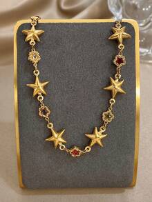 1Pc 18K Gold Plated Stainless Steel Luxury Vintage Multi-Gem Dreamy Star Bracelet For Women, Elegant Mom Gift Christmas Carnival Winter Jewelry Wedding Rave/Prom/Party/Daily Accessories Gift For Anniversary Valentine's Day Boho Jewelry Birthday Bridesmaid Gifts - Multicolor - View 6