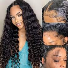 30 Inch Deep Wave Lace Front Wigs Human Hair 180 Density 13x4 Transparent Lace Frontal Wigs Human Hair Pre Plucked Deep Curly Wigs Human Hair For Women Natural Black - Natural Black - View 2