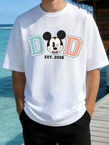 1PC Disney Printed T-Shirt,Disney Mickey And Minnie Couple Outfits T-Shirt,Father's Day And Mother's Day T-Shirt, High-Quality Pure Cotton T-Shirt,Suitable For All Seasons, Comfortable And Breathable| Exquisite Design | The Best Choice For Giving Gifts - 白人 - 查看 2
