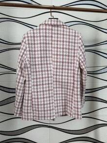 Women's Checkered Tweed Blazer, Casual Elegant Checkered Pattern With Buttons On The Front. - 淺粉色 - 查看 7