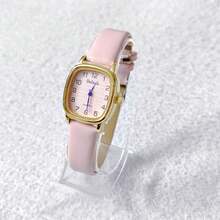 Small Square Women's Watch, Colorful Leather Strap. - Pink - View 4