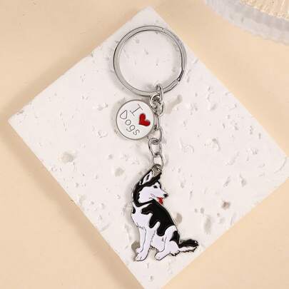 1pc Metal I LOVE Alaska Husky Dog Keychain Cute Animal Key Chain Bag Charm Woman Jewelry Gift For Boyfriend Gift