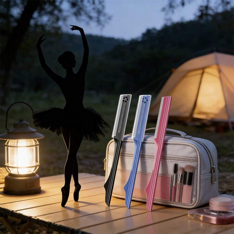 不锈钢眉毛修剪器，高品质刀片，身体脱毛工具，理想的美容工具，长柄设计方便携带 - 彩色 - 查看 1