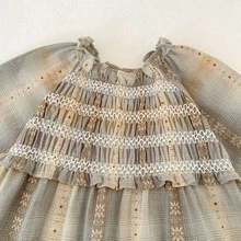 Spring & Autumn New Baby Girls Dress, Toddler Girls Floral Jacquard Long Sleeve Sister Matching Dress, Fashionable Casual Versatile Skirt - Khaki - View 5