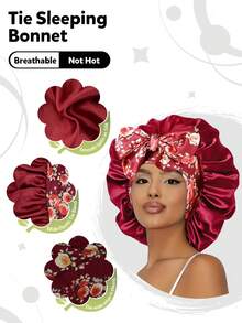 1pc Women's Stretch Satin Sleeping Cap/Makeup Cap/Daily Hair Cap (Random Print Pattern) Hair Sleep Cap Sleep Bonnet - Coffee Brown - View 14