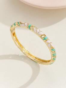 1pc Pink-Gray Plated KC Gold Hollow Cloisonne Bangle Bracelet For Women - Mint Green - View 3