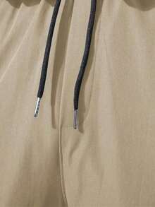 Pantalones para hombre, pantalones cargo de unicolor con cordón y múltiples bolsillos, pantalones de chándal sueltos y cómodos para primavera/otoño - Caqui - Ver 4