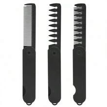 2-In-1 Men's Foldable Comb, Foldable Pomade Comb With Coarse And Fine Teeth, Men's Textured Hairstyle Comb, Portable Travel Styling Brush, Backcombing Brush, Wide Tooth Textured Styling Comb, Portable Foldable Comb - Multicolor - View 3