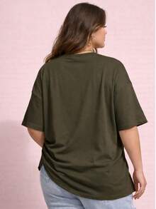 Women's Plus Size Plain Crew Neck T-Shirt,  And Oversized - xanh quân đội - Xem 2