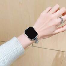 1条精美蝴蝶结金属表带，兼容表带，适用于38mm、40mm、41mm、42mm、44mm、45mm、46mm、49mm表径，兼容 Link系列、Ultra、S10、9/8/7/6/5/4/3/2/1、SE - 白色 - 查看 3