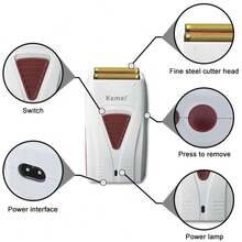 Kemei 1个KM-3382热销电动剃须刀，男士往复式剃须刀，USB充电双刀头剃须刀，胡须修剪器 - 灰色 - 查看 8