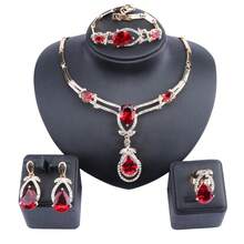 Conjunto de joyería de mujer con collar, pulsera, aretes y anillo con cuentas africanas, cristal de circonia púrpura y baño de oro, accesorios para fiestas y novias - juego de 4 piezas - Ver 18