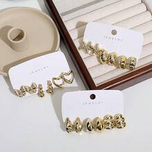 1 Pair - 9 Pairs New European And American Style Sweet Bow / Beach Star / Geometric Heart Earrings, Teardrop Earrings, Made Of High-Quality Plastic, Suitable For Daily Beach Wear. - Gold - View 2