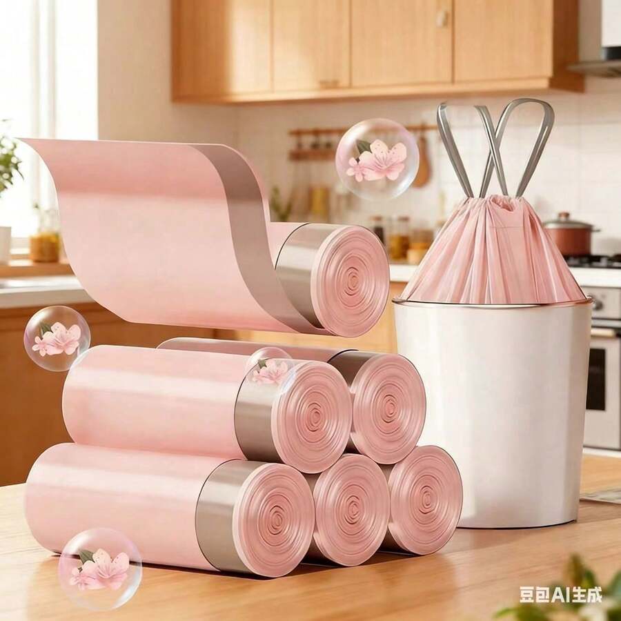 Bathroom Trash Bags, 50 Pieces Per Roll, Pink Small Trash Bags, Strong And Thin Material, Disposable Trash Bags Suitable For Office And Home Trash Cans, 50 Pieces Per Roll - A - View 1