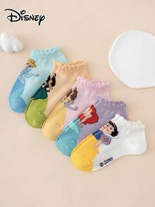 5 Pasang Kaos Kaki Pendek Anak Motif Kartun Putri Disney dengan Renda Gelembung - MultiWarna - View 2