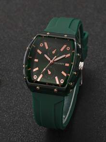 1pc Women's Silicone Watch, Fashion Casual Barrel-Shaped Dual-Eye Numeric Dial Quartz Wristwatch, Minimalist Design (Watch Only, No Box) - Green - View 6