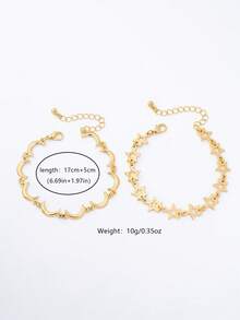 1pc Fashionable Simple Daily Bracelet, Metal Cute Star & Moon Design Women's Bracelet, Spring/Summer New Arrival, Versatile Accessory, Delicate Gift - Yellow Gold - View 2