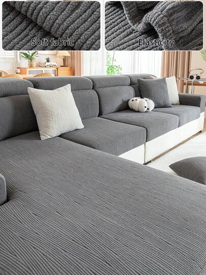 1pc Plush Fabric Sofa Slipcover, Anti-Stain Durable Non-Slip Sofa Seat Cushion Cover, Suitable For All Seasons, Pet-Friendly, Machine Washable, Stretch Sofa Protector For 1/2/3/4 Seater Sofa, L-Shaped Sofa, Backrest Cover - Diagonal Stripe