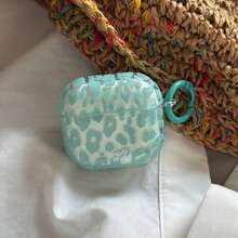 Cheetah,Leopard Print Korean Style Minimalist Translucent Green Leopard Print Hanging Ring Earphone Case Compatible With AirPods Pro 2, Cute Apple 4 Minimalist 3 New 1/2 Generation Earphone Case For Women - Cadet Blue - View 10