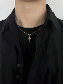 1件男士18K镀金精致3D星星吊坠项链，百搭简约不锈钢星星元素项链，适合日常佩戴和时尚嘻哈场合 - 金色 - 查看 2