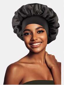 1pc Women's Solid Color Satin Wide-Brimmed Shower Cap, Suitable For Daily Use Silk Bonnet Satin Bonnet Sleep Bonnet - Multicolor - View 3