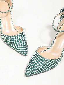 Green And White Contrast Pointed Toe Hollow Out Stiletto High Heel Shoes For Women - Green and White Stripes 1 - View 7