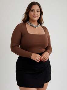 Women's Long Sleeve Square Neck Bodysuit In Spandex, Autumn/Winter Style, Immediate Shipping, Various Colors, Plus Size, One Size Fits All, Chic And Elegant - Rỉ Nâu - Xem 1