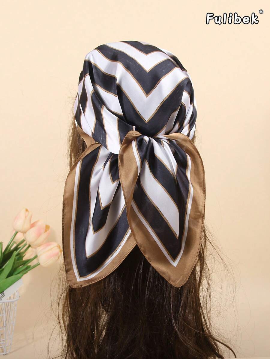 1条仿丝印花领巾，多功能头巾/发带，适合日常使用 - 彩色 - 查看 1