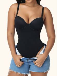 Đồ định hình bán chạy nhất dành cho nữ có dây buộc sau lưng, áo ngực tích hợp, nâng đỡ ngực và định hình bụng, bộ đồ liền thân - màu đen - Xem 5