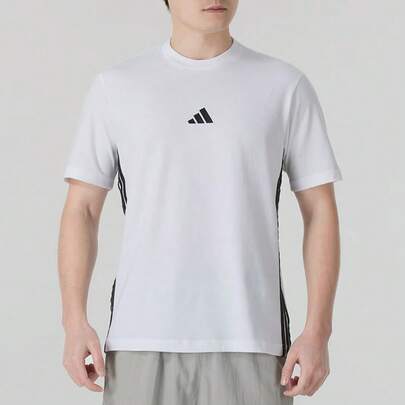 Adidas Men's Top 2026 Spring New Arrival Sporty Casual Small Logo Three Stripes Crew Neck Short Sleeve T-Shirt JY8563