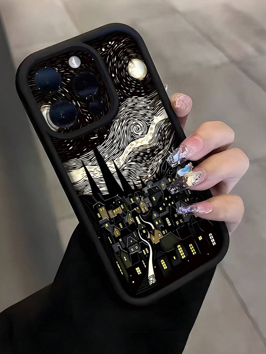 1 件装全新艺术星空图案软 TPU 防震手机壳，时尚风格，适合作为生日/节日礼物送给朋友、家人、情侣，适配各种手机。 - 黑色 - 查看 1