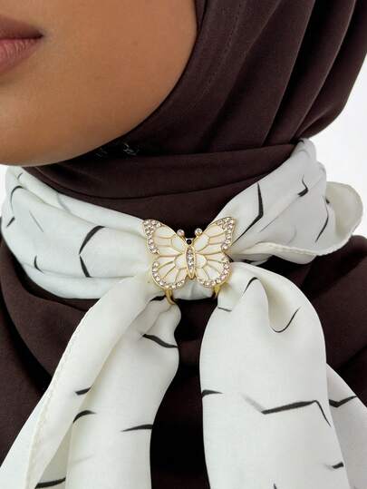 1Pc Rhinestones Dripping Oil Butterfly Shaped Scarf Clips - Elegant Silk Scarf Buckle Rings For Shawl T-Shirt Hem, Multi-Functional Fashion Accessories For Women, Hijab Pins, For Able Scarf Fixing