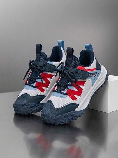 1 đôi giày trẻ em, giày thể thao ngoài trời phối màu, thoáng khí, thoải mái, đa năng, nhẹ, giày sneaker thời trang thường ngày cho bé trai và bé gái.