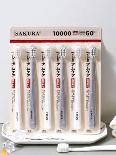 6pcs/Set High Quality 1000 Soft Bristles Adult Toothbrushes, Value Pack For Family & Couples Travel