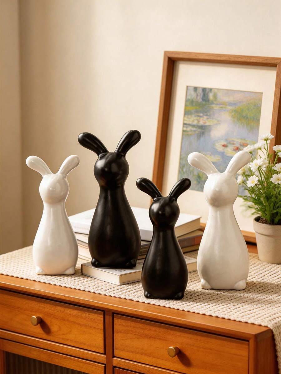 1 pieza Decoración de Pascua con forma de conejo, diseño creativo, artesanía de cerámica exquisita, estilo minimalista, adecuado para escritorio, oficina, estantería, mesa de noche, sala de estar, decoración festiva, una opción de regalo ideal - Multicolor - Ver 1