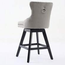 Velvet Swivel Bar Stools With Button Tufting, Wooden Legs And  Stud Trim, Casual Style, Set Of 2 (Grey), DE1860GY - Grey - View 7