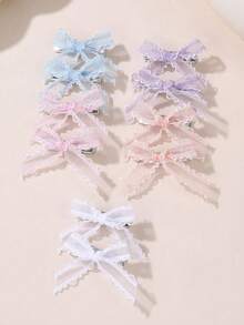 10 piezas de Clips para el cabello con lazo de encaje y red, perfectos para el uso diario de niñas - Multicolor - Ver 1