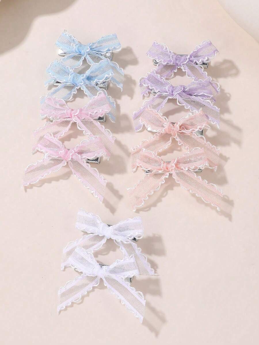 10 piezas de Clips para el cabello con lazo de encaje y red, perfectos para el uso diario de niñas - Multicolor - Ver 1