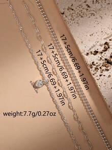 3pcs/Set Fashionable Casual Silver Copper Heart Pendant With Wave Chain, Lip Chain, And One-Piece Chain Bracelet Set, Suitable For Women's Daily Wear - Silver - View 5