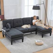 Sofas & Couches - Dark Gray + Linen + 4 Seat + Foam - View 3