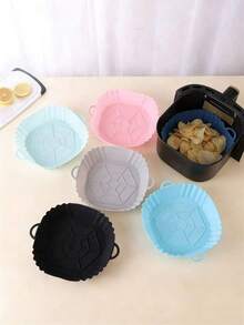 1个8英寸可重复使用硅胶空气炸锅垫，烤箱烘焙垫，厨房工具，烘焙配件，家用烹饪，易清洁不粘 - 粉色 - 查看 3