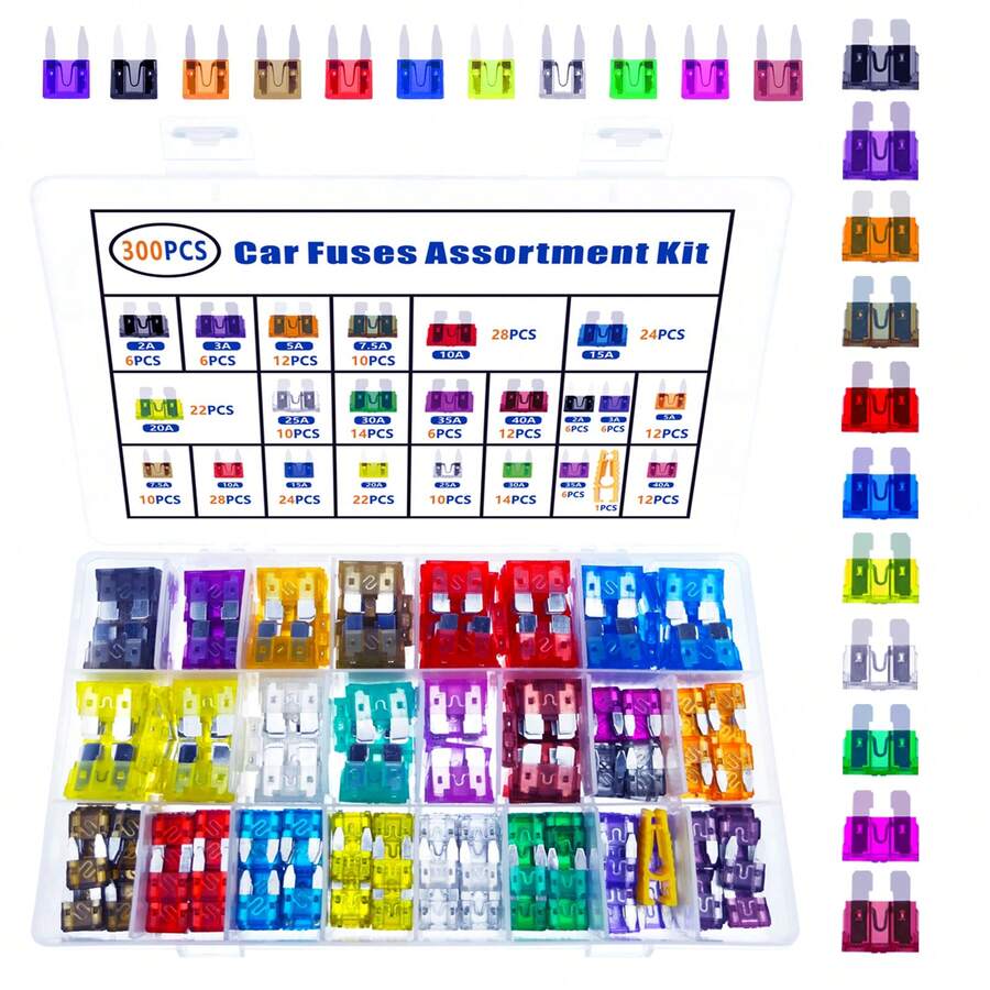 300pcs Assorted Car Blade Fuse Set, 2a/3a/5a/7.5a/10a/15a/20a/25a/30a/35a/40a Mixed Car Truck Small Fuse Set With Box Motorcycle Circuit Fuse