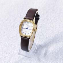 Small Square Women's Watch, Colorful Leather Strap. - Brown - View 4