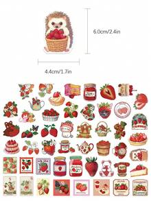 50pcs Strawberry Stickers Aesthetic Vibes For Journal, Phone Case, Tablet, Water Bottle, Desk, Helmet, Bike, Luggage, Waterproof Decals - Multicolor - View 2