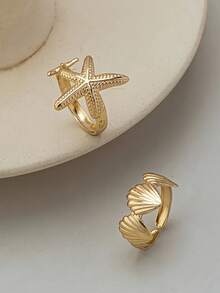 3pcs/Set Starfish Adjustable Rings, Ocean Style Accessories For Beach, Party, Holiday - Multicolor - View 5